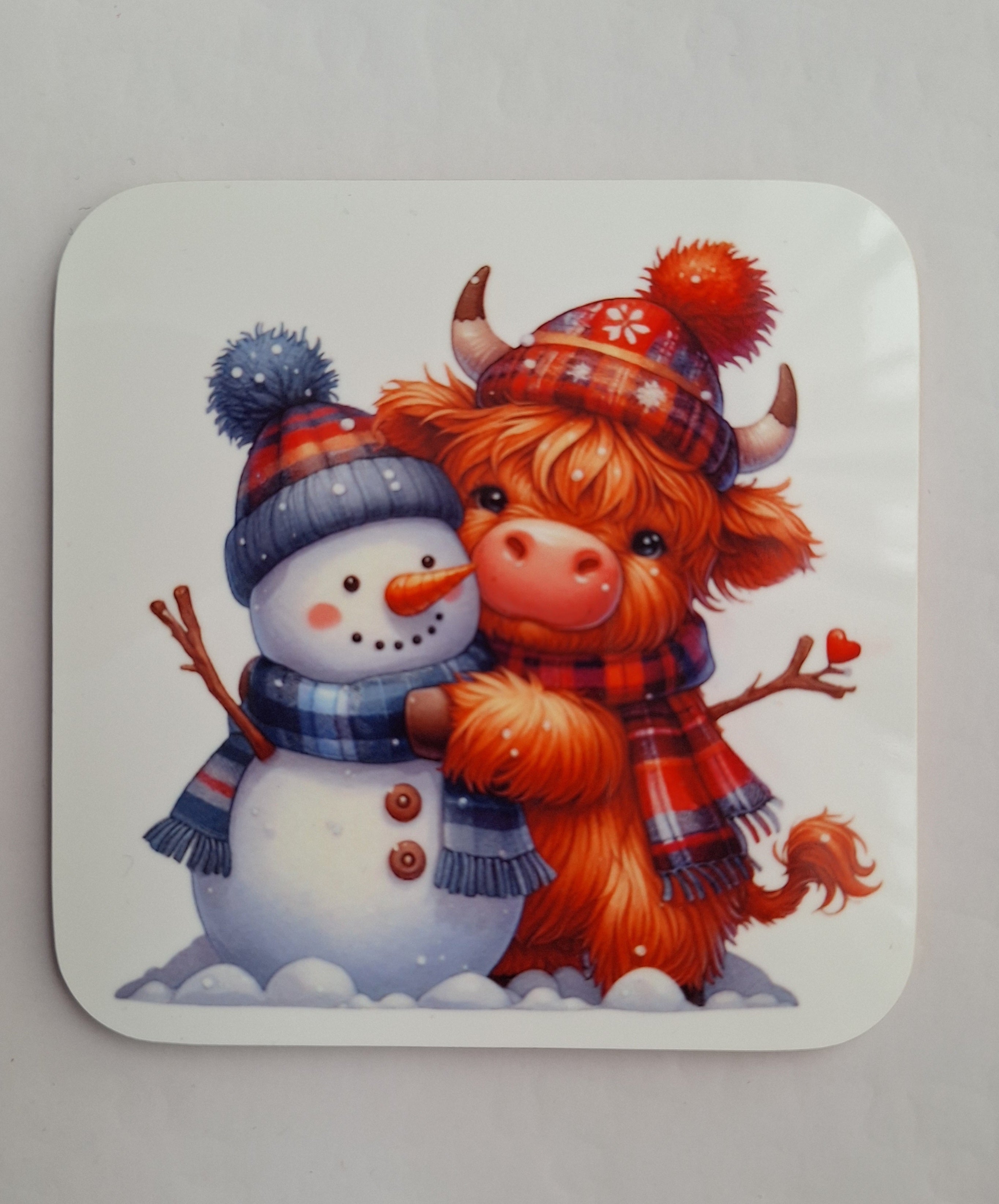 Highland Cow with Snowman Coaster